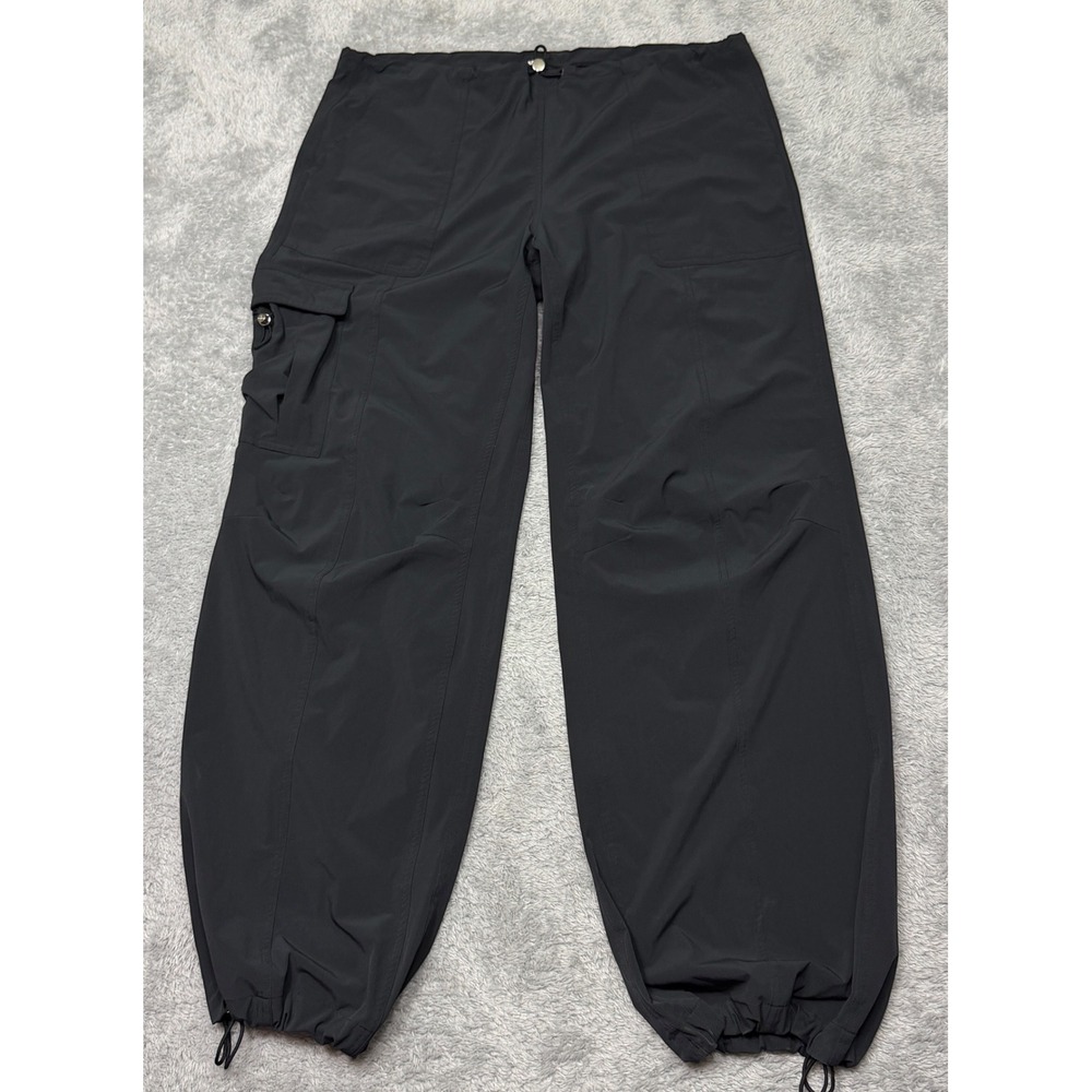 Alo Yoga Cargo Pant Women XL Black Megastar Windbreaker Wide Leg Oversized Baggy